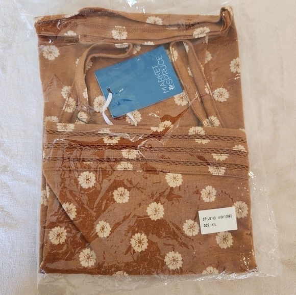 Market & Spruce Linen Blend Brown and Cream Floral Tank Size XXL - Picture 10 of 11